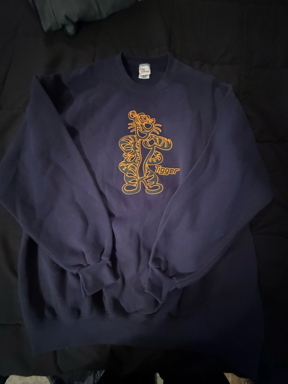Disney Navy Crewneck with Orange Tigger Outline